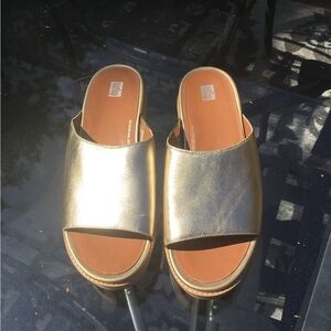 Fitflop Metallic Gold Slide Sandals